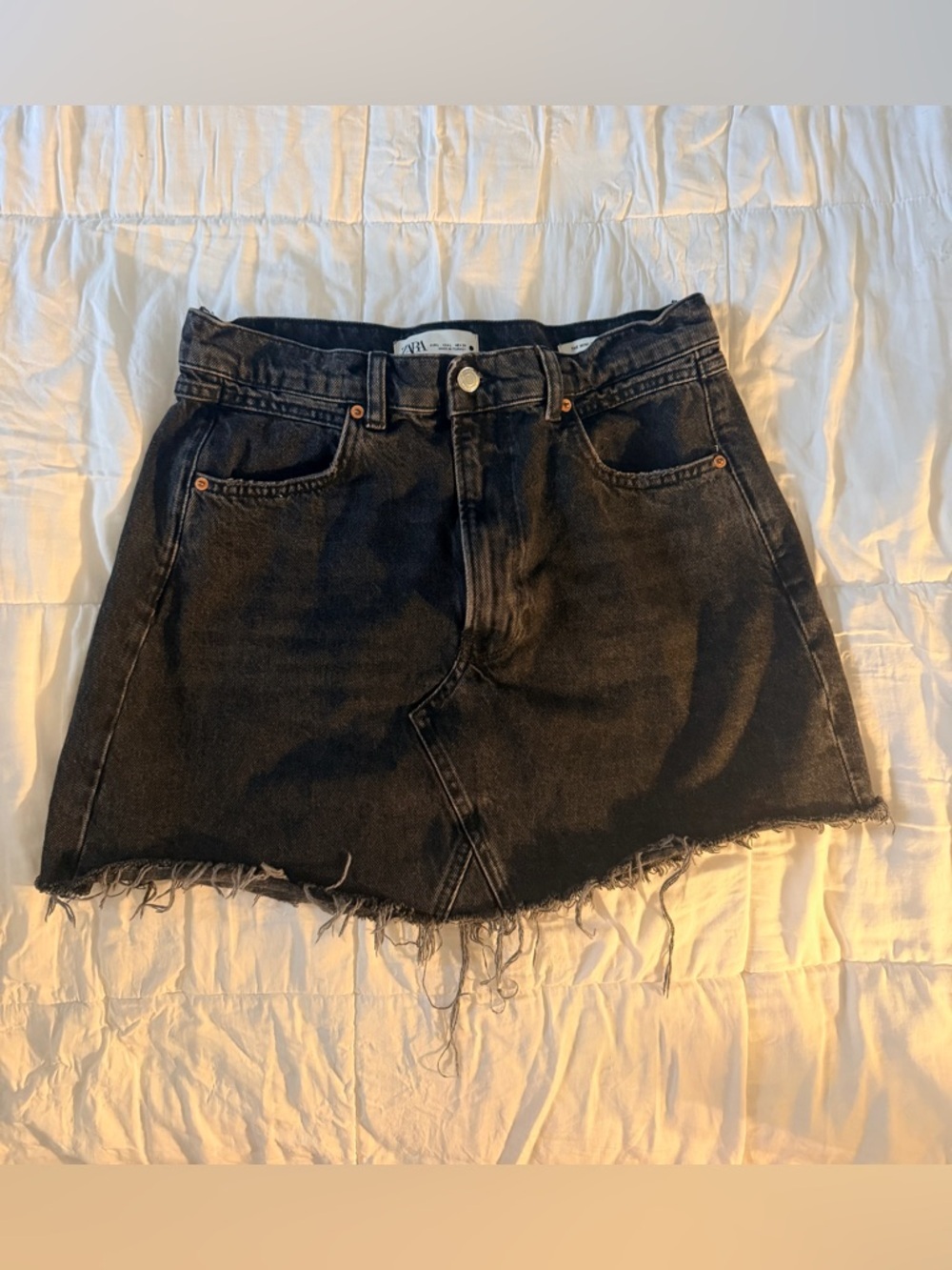 Zara Black Distressed Denim Mini Skirt